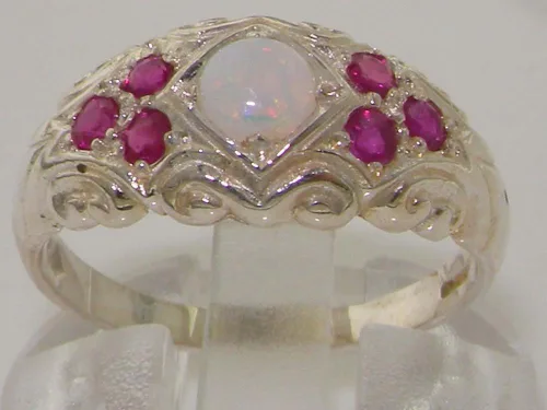 Miniatura 2 de Anillo de plata de ley 925 auténtico ópalo y rubí para mujer