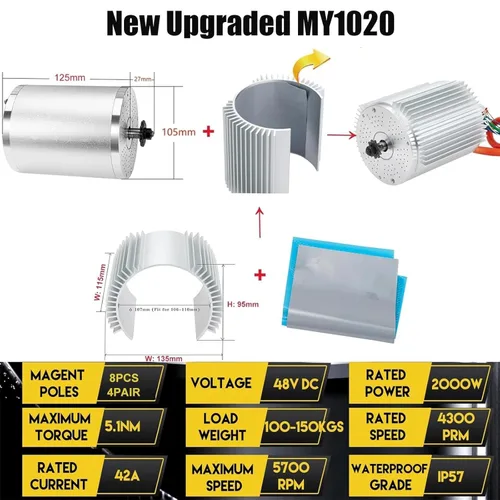 Miniatura 2 de Kunray - Motor eléctrico de CC de 72 V 3000 W, motor eléctrico sin escobillas, velocidad máxima de 6700 rpm, motor eléctrico de motocross, motor