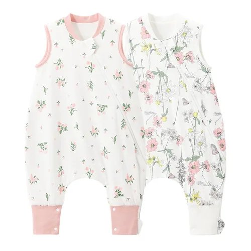 Miniatura 7 de Duomiaomiao Paquete de 2 bolsas de dormir TOG para niños de 6 a 12 meses, 100% algodón, ligero, con pies, transpirable, cómoda manta para niños