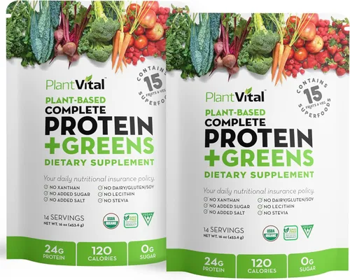 Plantvital Proteína vegana orgánica sin sabor en polvo, 15 superalimentos, verduras y probióticos, proteína orgánica a base de plantas, todos los