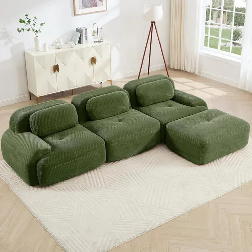 Miniatura 51 de Juego de sofás seccionales sin hueso de 117 pulgadas para sala de estar, modular en forma de L y sofá de 3 plazas con asiento profundo, almohadas