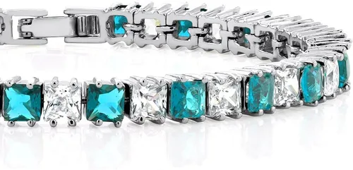 Miniatura 13 de Gem Stone King Pulsera de tenis clásica de circonita cúbica de corte princesa para mujer