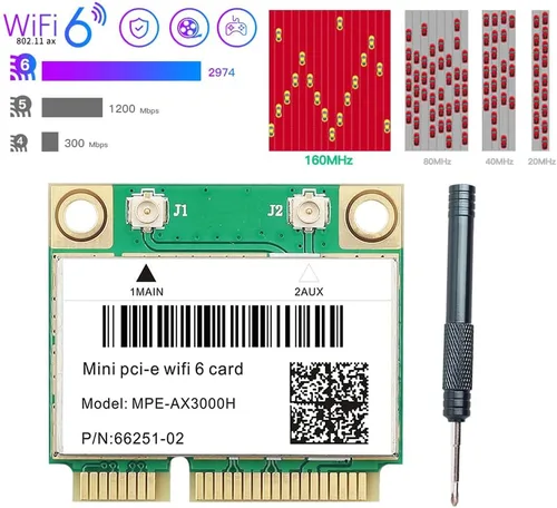 Miniatura 4 de Tarjeta WiFi 6 MPE-AX3000H de doble banda 2.4 GHz y 5 GHz BT 5.2 160 MHz canal medio mini PCIe hasta 574 Mbps (2.4 GHz) + 2.4 Gbps (5 GHz)
