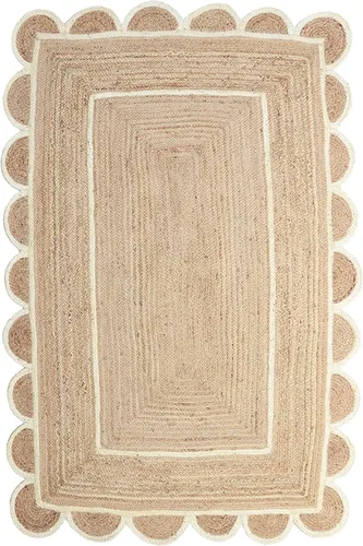 Miniatura 8 de KLAVATE Alfombra festoneada para decoración del hogar trenzada de yute bohemio de calidad clásica hecha a mano natural