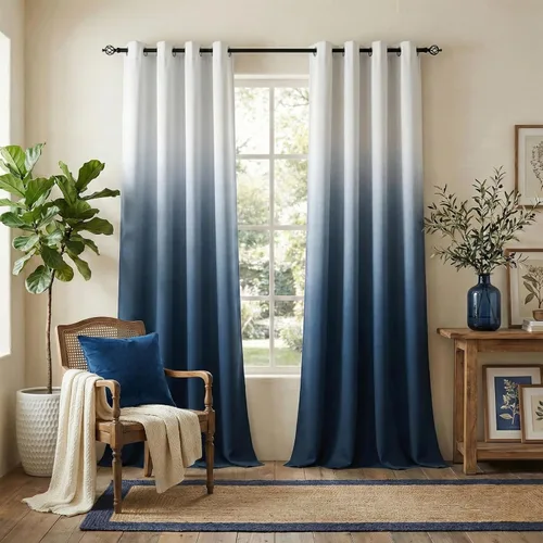 Miniatura 20 de NICETOWN Cortinas Oscurecedoras de 84 pulgadas de Largo para Sala de Estar, Cortinas de Privacidad Ombré Blanco y Negro con Ojales para Blanco a