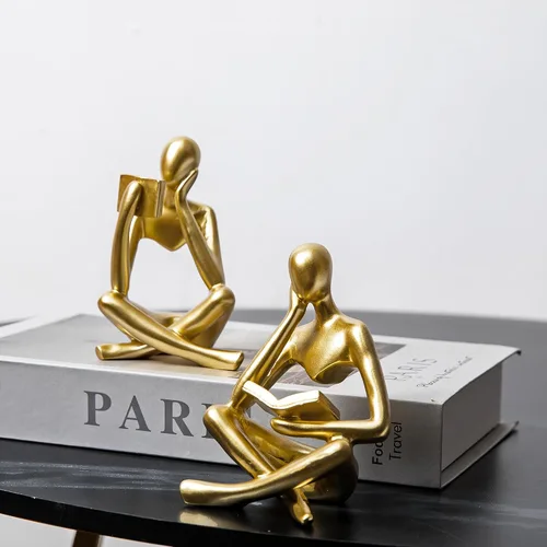 Miniatura 7 de Prettidecor Estatua de Pensador Leyendo, Esculturas Ornamento de Arte Abstracto, Conjunto de Decoración de Figuritas Estéticas Modernas de 2