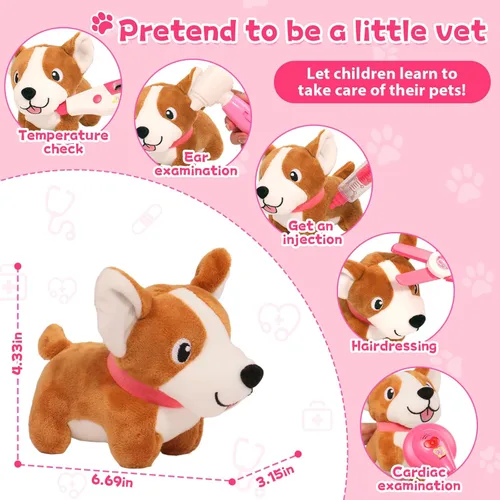 Miniatura 4 de Kit de médico para niños pequeños de 3 a 5 años, disfraz para niñas de 2 años, veterinario, juego de médico con estetoscopio, disfraz rosa, juguete