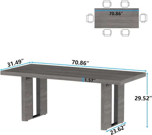 Miniatura 2 de Loomie Mesa de comedor de 70.8 pulgadas, mesa de cocina rústica para 6-8 personas, muebles de comedor grandes, mesa rectangular para sala de estar