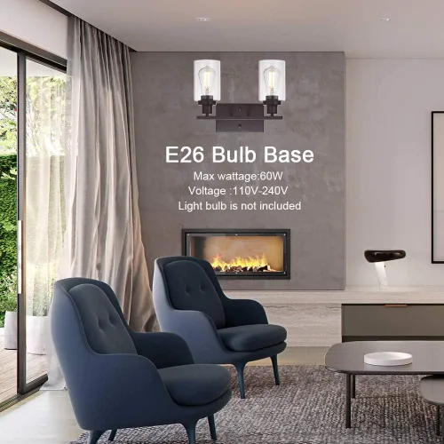 Miniatura 7 de MELUCEE Iluminación Industrial de Baño de 2 Luces, Bronce Frotado con Aceite con Pantalla de Vidrio Transparente, Accesorios de Iluminación