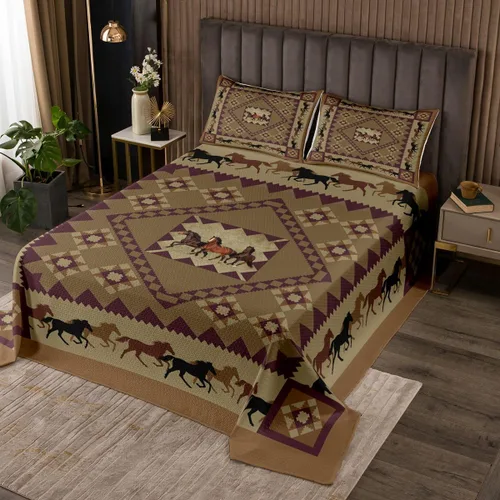 Miniatura 14 de Erosebridal Juego de colcha étnica tribal con flechas geométricas aztecas, acolchado occidental, tribu africana, exótico, atrapasueños, plumas