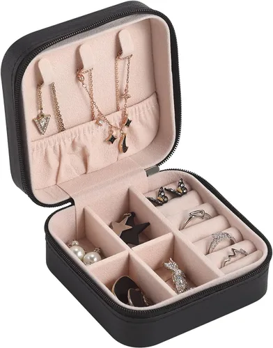 Casegrace - Mini joyero portátil de viaje de cuero para joyas, organizador de anillos, caja de regalo para niñas y mujeres