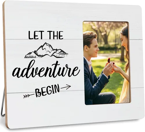 Marco de fotos de compromiso Let The Adventure Begin, regalos de boda para parejas recién comprometidas, se adapta a fotos de 4 x 6 pulgadas