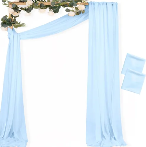 Miniatura 22 de MLMC 1 panel de tela para arco de boda azul bebé, 29 x 20 pies, cortinas de gasa extralargas transparentes de 6.6 yardas, paneles de cortinas