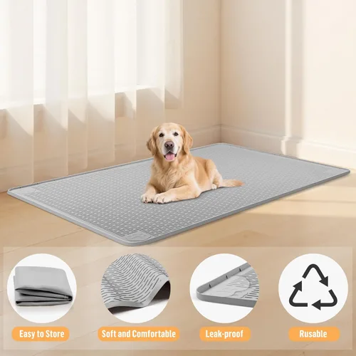 Miniatura 2 de Tapete de silicona para cama de perro, 34 x 22 pulgadas, tapete para jaulas de perro, alfombrilla para perrera con borde elevado, lavable