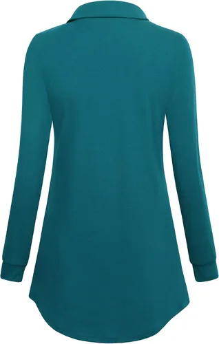 Miniatura 3 de Timeson - Sudadera tipo túnica de manga larga con solapa y botones para mujer