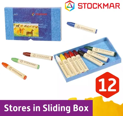 Miniatura 2 de STOCKMAR Crayones de cera de abejas, juego de 12 colores surtidos en una caja de almacenamiento resistente, crayones de cera resistentes a la rotura