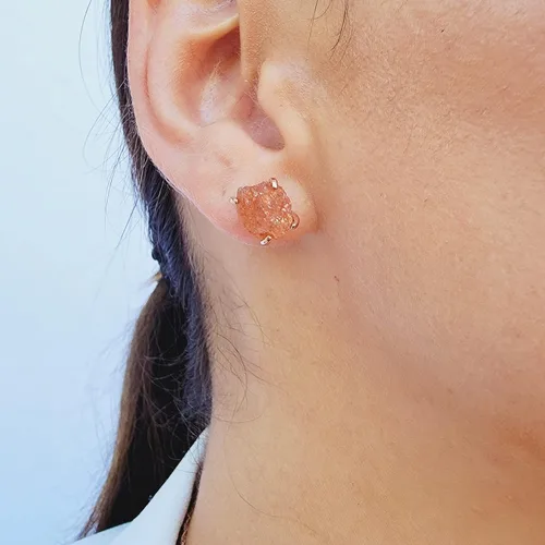 Miniatura 65 de Aretes de piedra preciosa natural en bruto con oro rosa sobre plata de ley 925, 6 a 0.276 in, regalo de piedra de nacimiento de calidad genuina