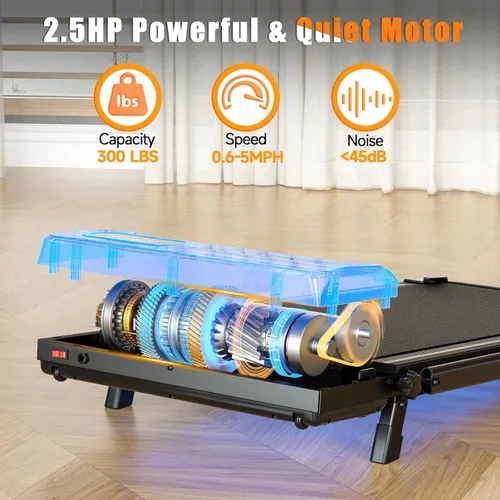 Miniatura 5 de Almohadilla para caminar con barra de asa, caminadora con inclinación del 8%, 2.5 HP silenciosa debajo del escritorio 320 libras 2 en 1 caminadoras