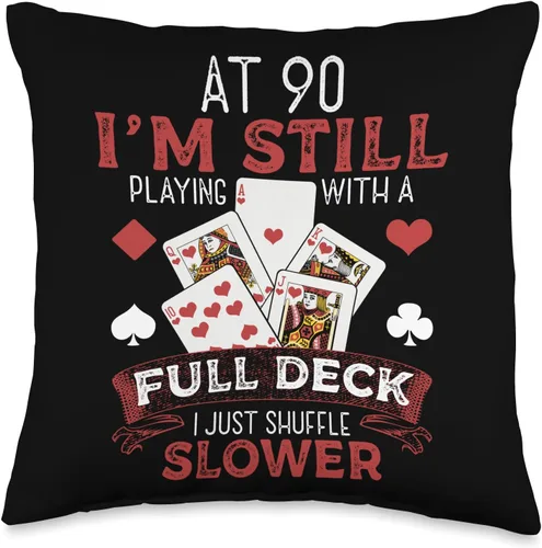 Full House Card 90th Birthday 90 Year Old Full House Hand - Almohada para tarjetas de cumpleaños 90 años, 16 x 16 pulgadas, multicolor