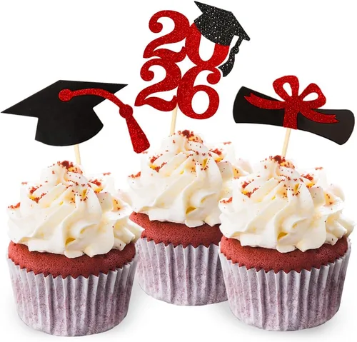 Miniatura 7 de Decoración para cupcakes de graduación con purpurina azul 2026, selecciones de alimentos/aperitivos, suministros de fiesta de graduación de 2026