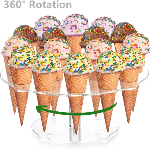 Miniatura 3 de yarlung Paquete de 2 soportes para cono de helado, soporte de exhibición de cono de gofre acrílico de 16 agujeros, estante transparente para sushi
