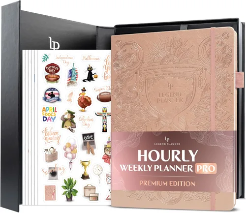 Miniatura 8 de Legend Hourly Planner PRO Premium – Agenda sin fecha con ranuras de tiempo – Organizador personal semanal, mensual y diario, A4 (negro)