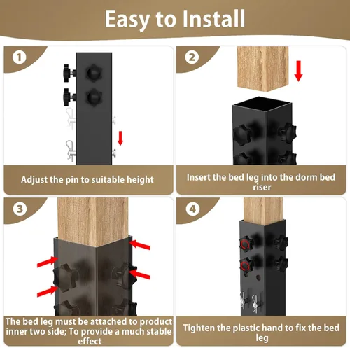 Miniatura 8 de Up Grade - Paquete de 4 elevadores de cama de acero al carbono de 2.4 pulgadas de diámetro para marco de cama cuadrado de madera, mesa ajustable a