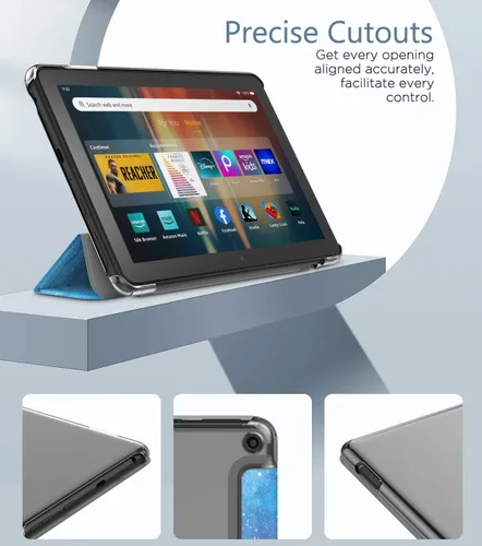 Miniatura 4 de MoKo Funda para tableta Amazon Kindle Fire HD 8 y 8 Plus (12/10ª generación, 2022/2020), funda de piel sintética con soporte triple y carcasa azul
