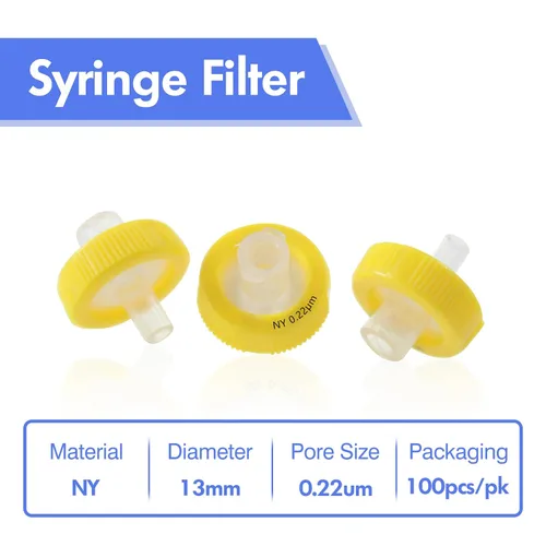 Miniatura 2 de filtros de jeringa, filtración hidrofílica de nailon, 0,22 um micrón, tamaño de poro, 0.512 in, diámetro de membrana, disco de membrana de nailon