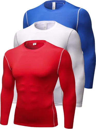 Queerier Paquete de 3 camisetas de compresión para hombre, camisetas de manga larga para hombre, camiseta térmica deportiva