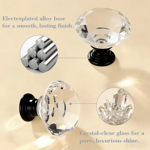 Miniatura 5 de POZEAN Paquete de 6 pomos de cristal para cajones, pomos de gabinete de 1-3/16 pulgadas para tocador con tornillos cortables, manijas de vidrio