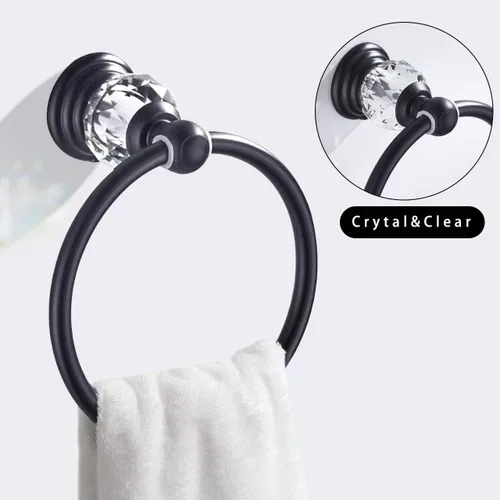 Anillo de toalla de cristal negro, soporte para toallas de baño, negro mate, soporte para toallas de baño, soporte para toalla de mano para baño,
