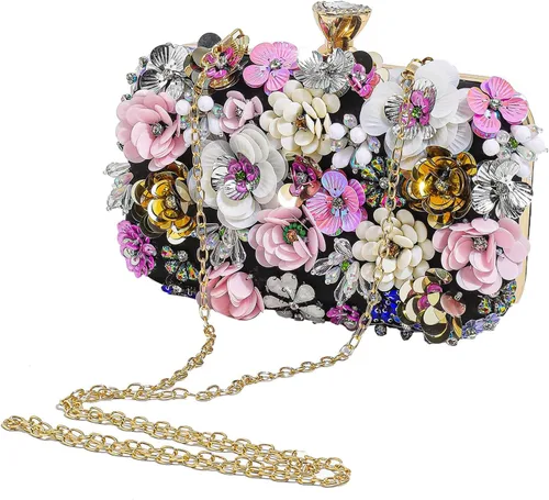 Miniatura 2 de Bolso de noche floral para mujer, bordado con cuentas, bolso de mano vintage con perlas, elegante bolso cruzado de hombro