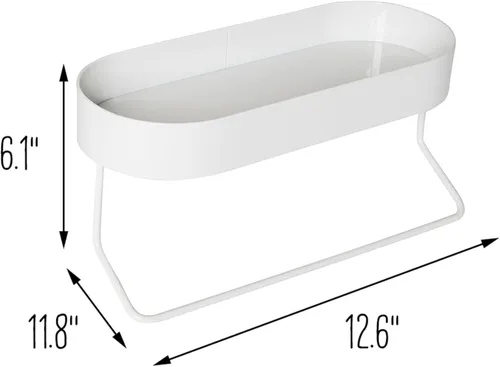 Miniatura 3 de Honey Can Do SHF-09519 - Estante de baño montado en la pared con toallero y bandeja superior ovalada, color blanco