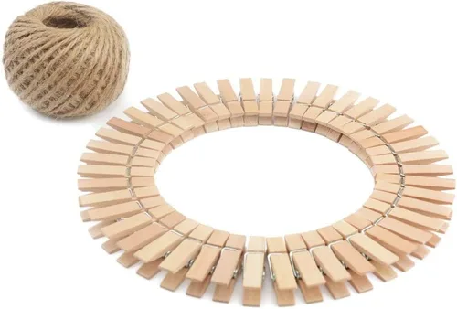 Miniatura 3 de COOLAKE Alfileres de madera de 1.38 pulgadas, paquete de 100 mini clips de papel fotográfico con cordel de yute de 100 pies para fotos, cuerdas