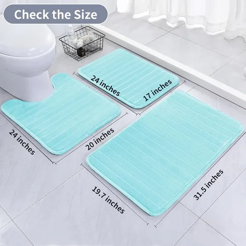 Miniatura 2 de SWEMSTAR Alfombra de baño de espuma viscoelástica con alfombra de inodoro, tapete de baño absorbente de agua para suelo de baño, antideslizante