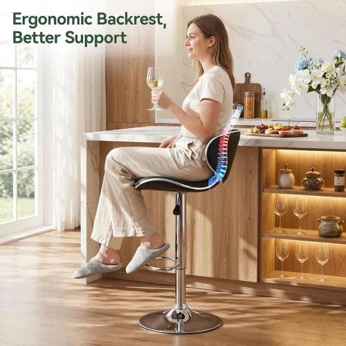 Miniatura 5 de Vogue Furniture Direct Taburetes de Bar Ajustables de Cuero PU, Taburetes Modernos Giratorios de Elevación Neumática con Respaldo, Sillas de Altura