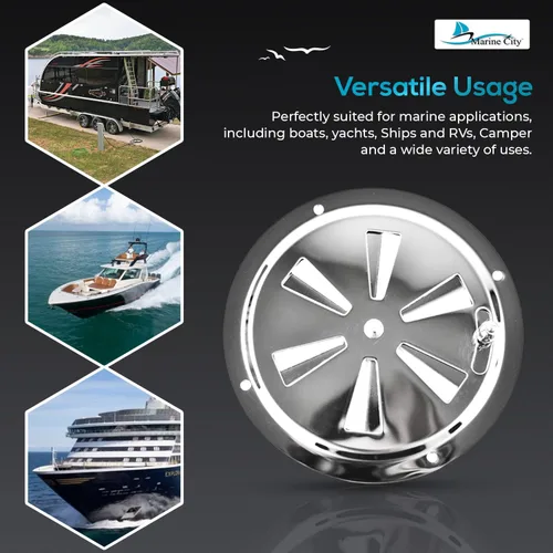 Miniatura 6 de MARINE CITY 304 Grade Polished Stainless Steel Cabin Ventilation Plate Round Louver Vent Cover Butterfly Air Vent Gill Plate with Side Knob for
