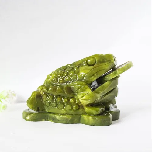 Miniatura 2 de Feng Shui Jade Rana de dinero de tres patas, estatua de sapo de dinero, estatua de sapo de dinero, decoración para tablero de instrumentos del Verde
