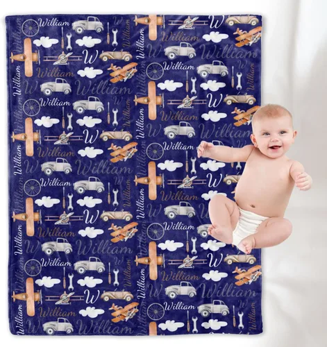 Miniatura 22 de YESCUSTOM Manta de dinosaurio para niños y niñas, manta personalizada de vellón con nombre para decoración de dormitorio de niños, sofá, coches