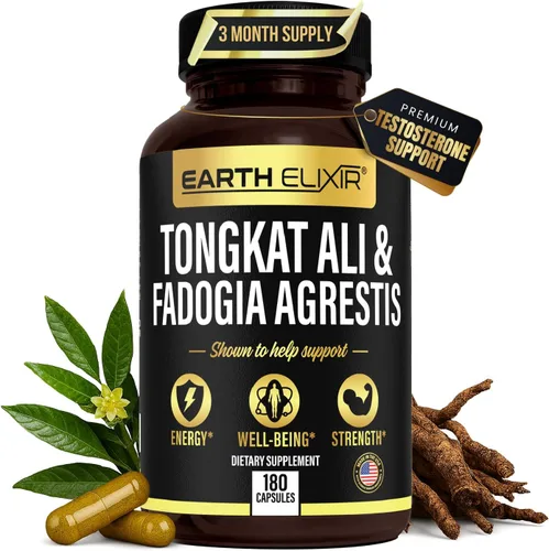 Miniatura 10 de Earth Elixir Premium Tongkat Al (LJ100) y Fadogia Agrestis para hombres y – Suplemento natural de testosterona – Fabricado en Estados Unidos