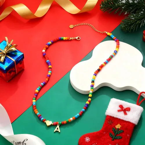 Miniatura 6 de Regalos de Navidad para nietos, adolescentes, niñas y mujeres, collar de cuentas coloridas con inicial, regalos de moda, gargantilla con letras