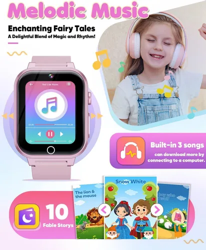Miniatura 3 de Reloj inteligente para niñas de 3 a 12 años con 35 juegos de rompecabezas, reloj inteligente con pantalla táctil HD para niños con doble cámara