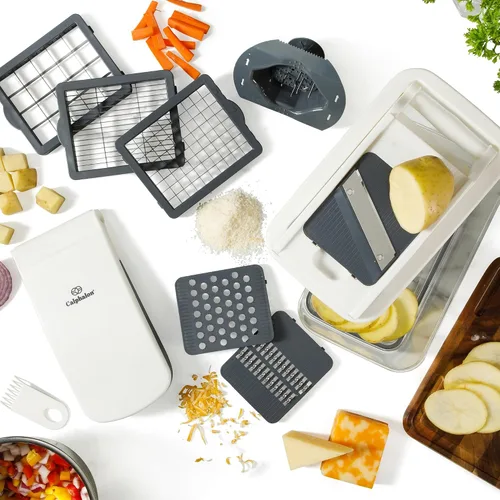 Miniatura 9 de Calphalon Picadora de verduras con recipiente, 3 cuchillas con 1 picadora y 1 mandolina, picadora de alimentos 5 en 1 con cuchillas de acero