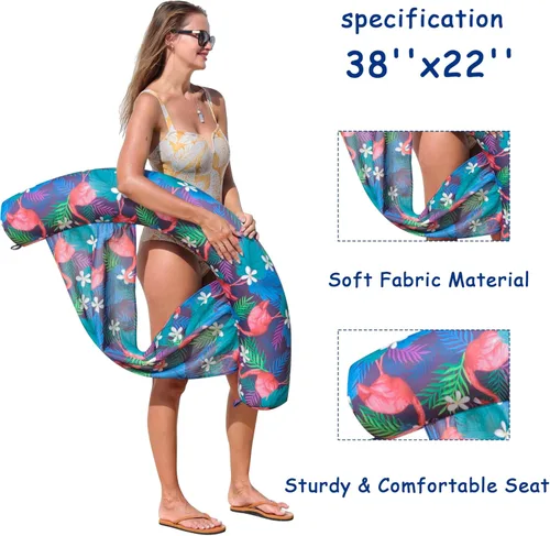 Miniatura 6 de FindUWill Inflatable Pool Floats Chairs, 2-Pack Comfortable Fabric Covered Pool Chairs with Sling, Stable Swimming Noodles Seats for Adults, Summer