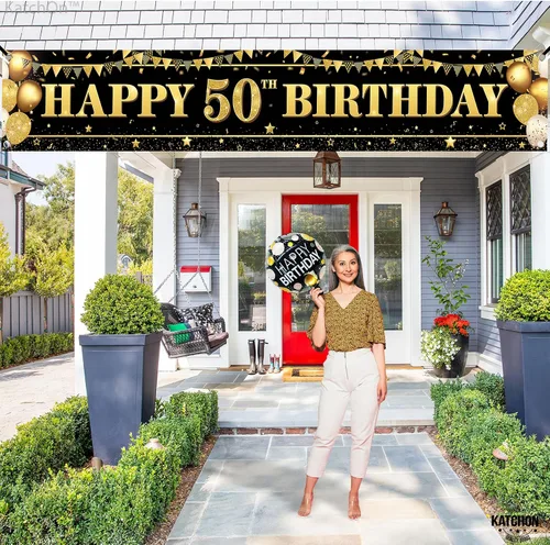 Miniatura 6 de KatchOn, Cartel de feliz cumpleaños 50 extra grande – 120 x 20 pulgadas Decoraciones de cumpleaños 50 para mujeres y hombres Cartel de feliz