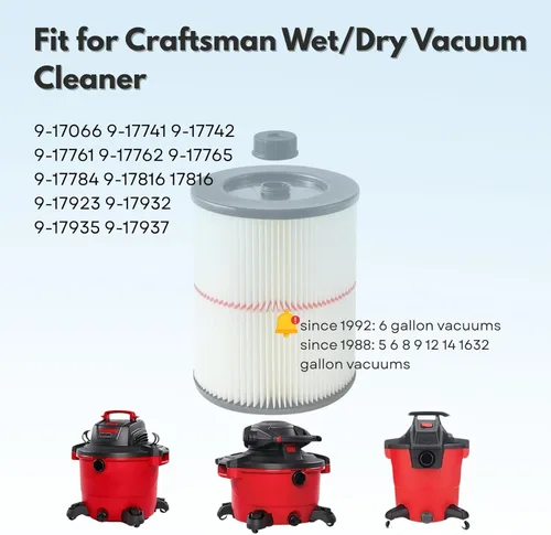 Miniatura 3 de Nispira 9-17816 17816 Filtro HEPA de repuesto con rayas rojas para aspiradora Craftsman Craftsman Shop Vac húmedo/seco 5/6/8/12/16/32 galones más