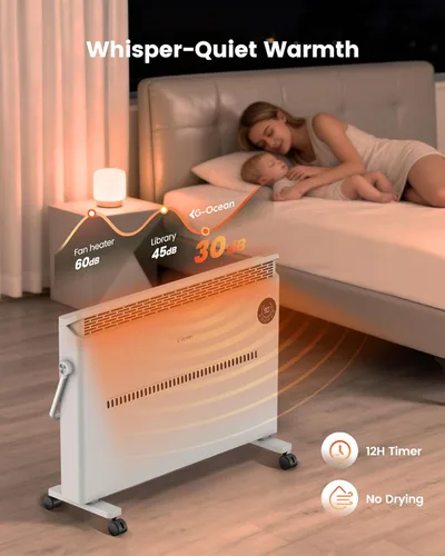 Miniatura 5 de Calentador de espacio, calentador de panel de convección silencioso para uso en interiores, calentador eléctrico montado en la pared o de pie