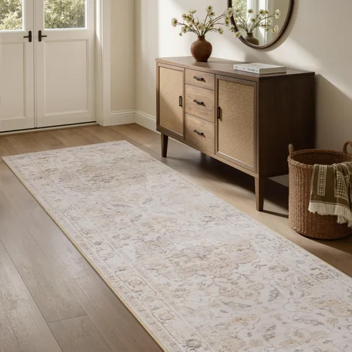Miniatura 4 de PADOOR Alfombra de pasillo de 2 x 10 pies, suave, beige, lavable, para dormitorio, alfombra larga antideslizante para pasillos, entrada, lavandería