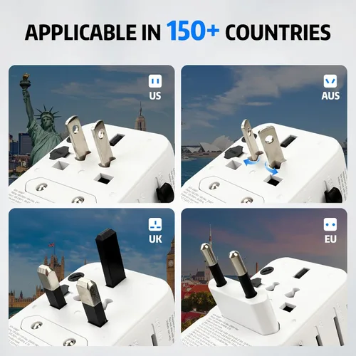 Miniatura 3 de EP Adaptador de viaje universal de 85 W, adaptador de corriente internacional con 3 puertos USB-C y 2 puertos USB-A, adaptador de enchufe mundial